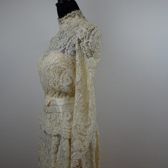 VTG 80s 90s Wedding Dress Ivory Lace Custom Made Size S Party Prom with Jacket - Picture 6 of 16